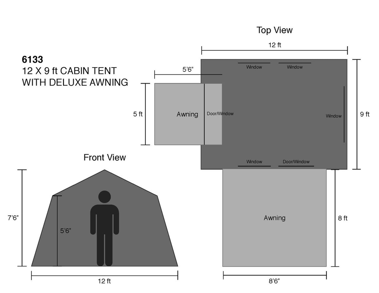 12 x 9 ft. Canvas Cabin Camping Tent with Deluxe Awning