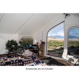 Kodiak Canvas Glamping Tent inside view looking out front door